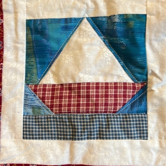 Patchwork Quilt Wall Hanging Sailboat Nautical 14.5” Square - Picture 2 of 6